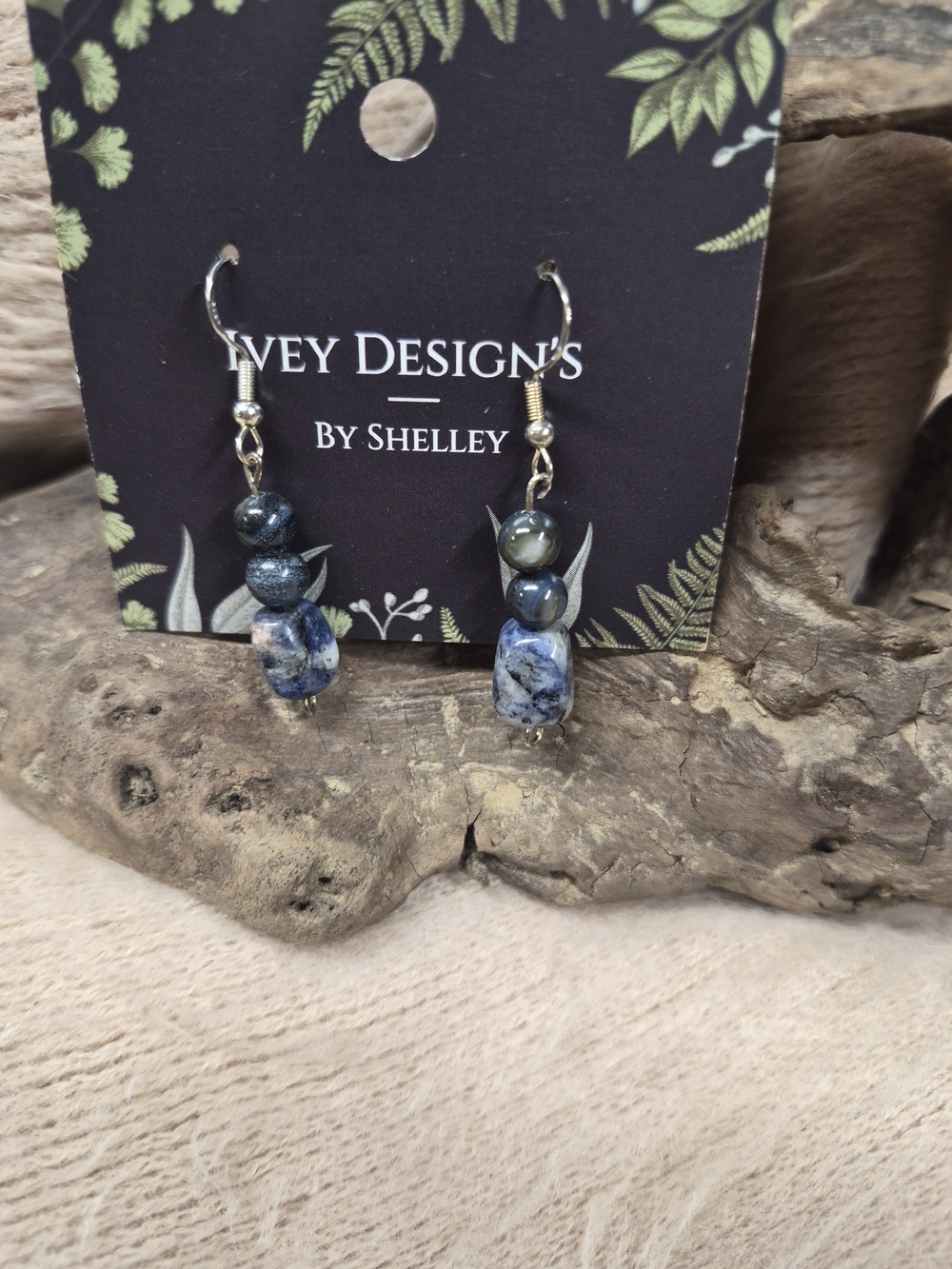 Blue & Gray Green Stone Drop Earrings
